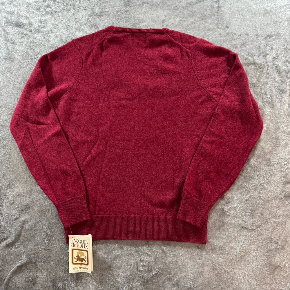 Vintage Jacques de Loux 100% Cashmere Sweater Red V Neck NWT Womens L Mens S USA - Picture 8 of 16